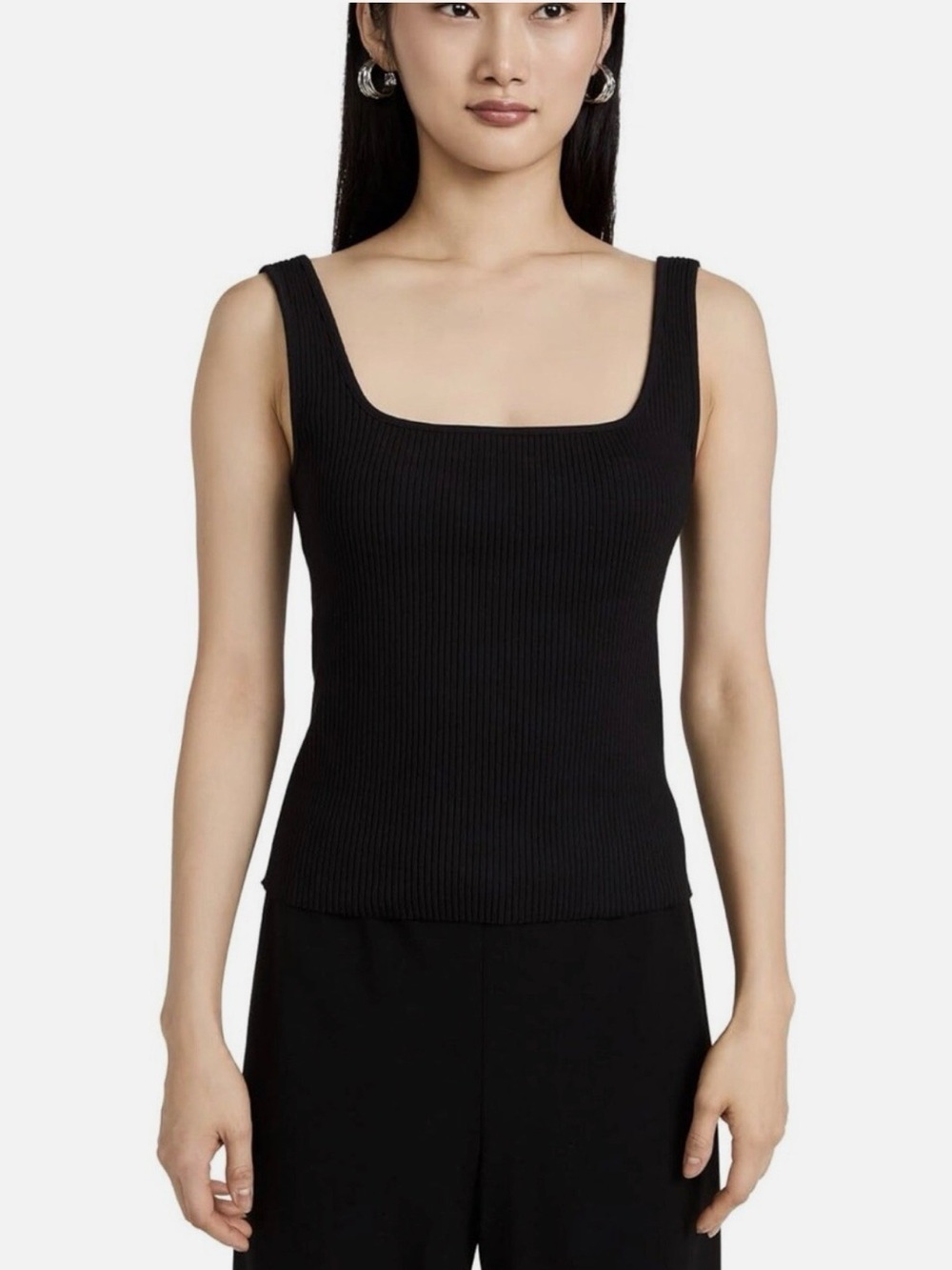 NEW Vince Black Ribbed Knit Square Neck Tank Sz S